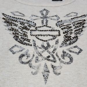 HARLEY DAVIDSON BEADED WING BAR & SHIELD LOGO DROP-TAIL WAFFLE KNIT TOP